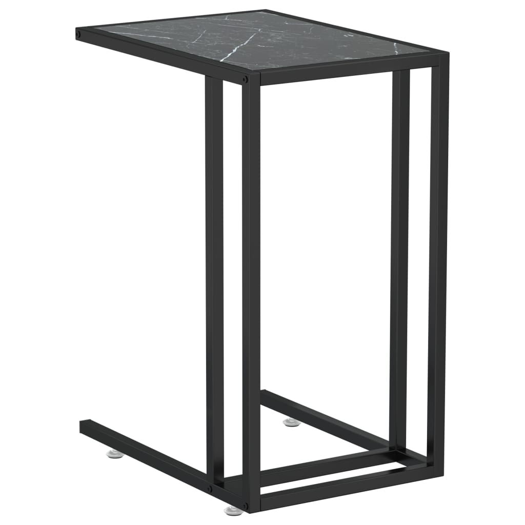 Side Table | Black Marble | Tempered Glass & Powder-Coated Iron