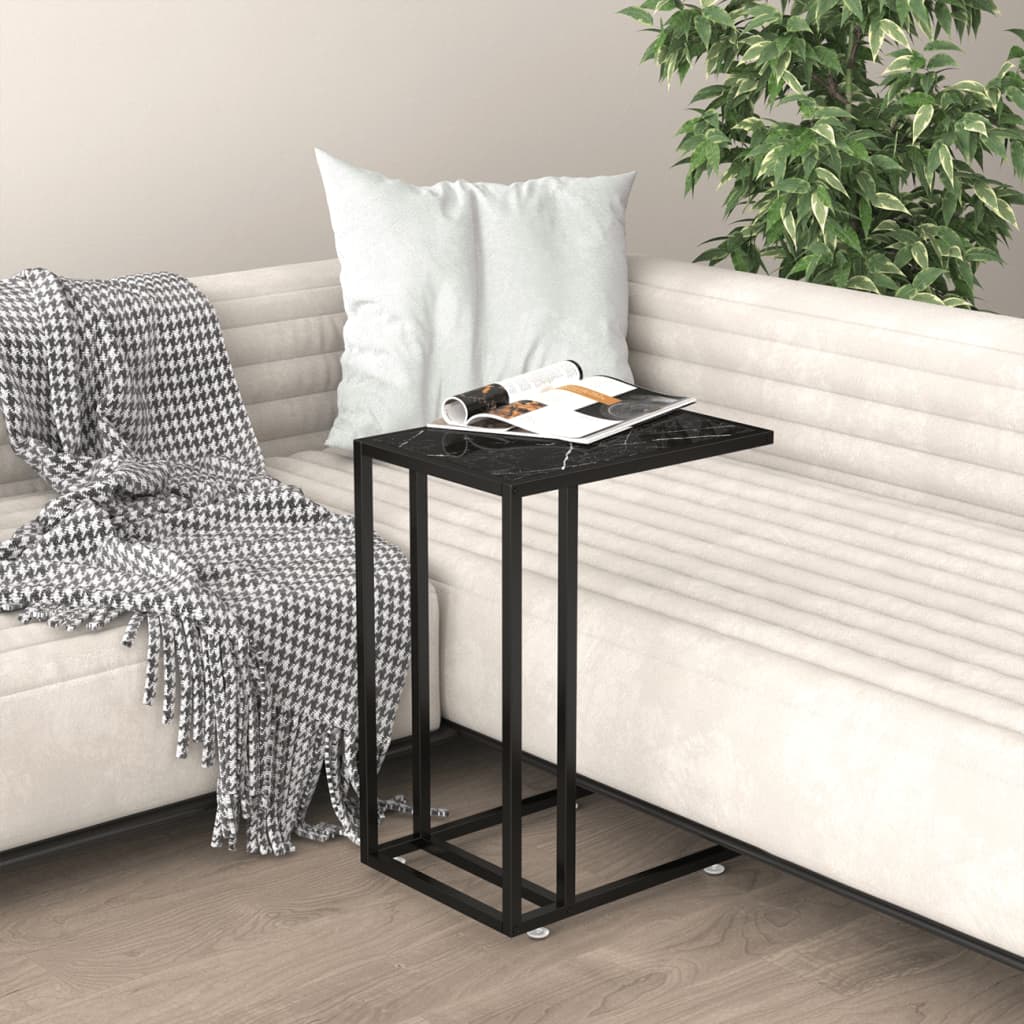 Side Table | Black Marble | Tempered Glass & Powder-Coated Iron