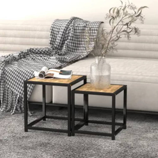 Tea Table | Set of 2 | Black and Yellow | MDF and Powder-Coated Steel