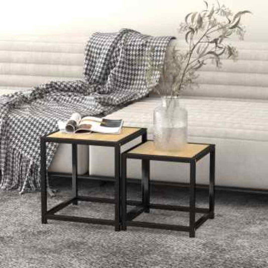 Side Table | Set of 2 | Sonoma Oak, Black | MDF, Powder-Coated Steel