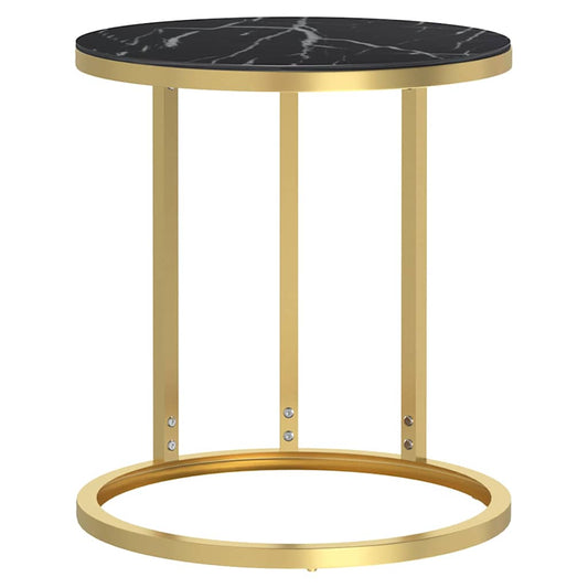 Side Table | Gold and Black Marble | Tempered Glass, Powder-Coated Iron