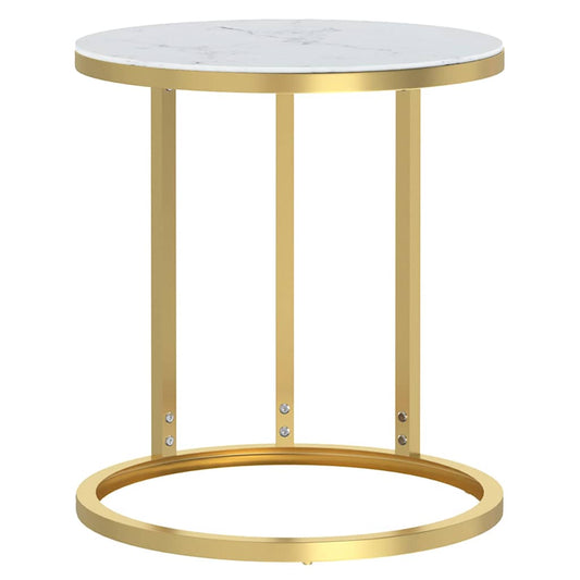 Side Table | Gold and White Marble | Tempered Glass, Powder-Coated Iron