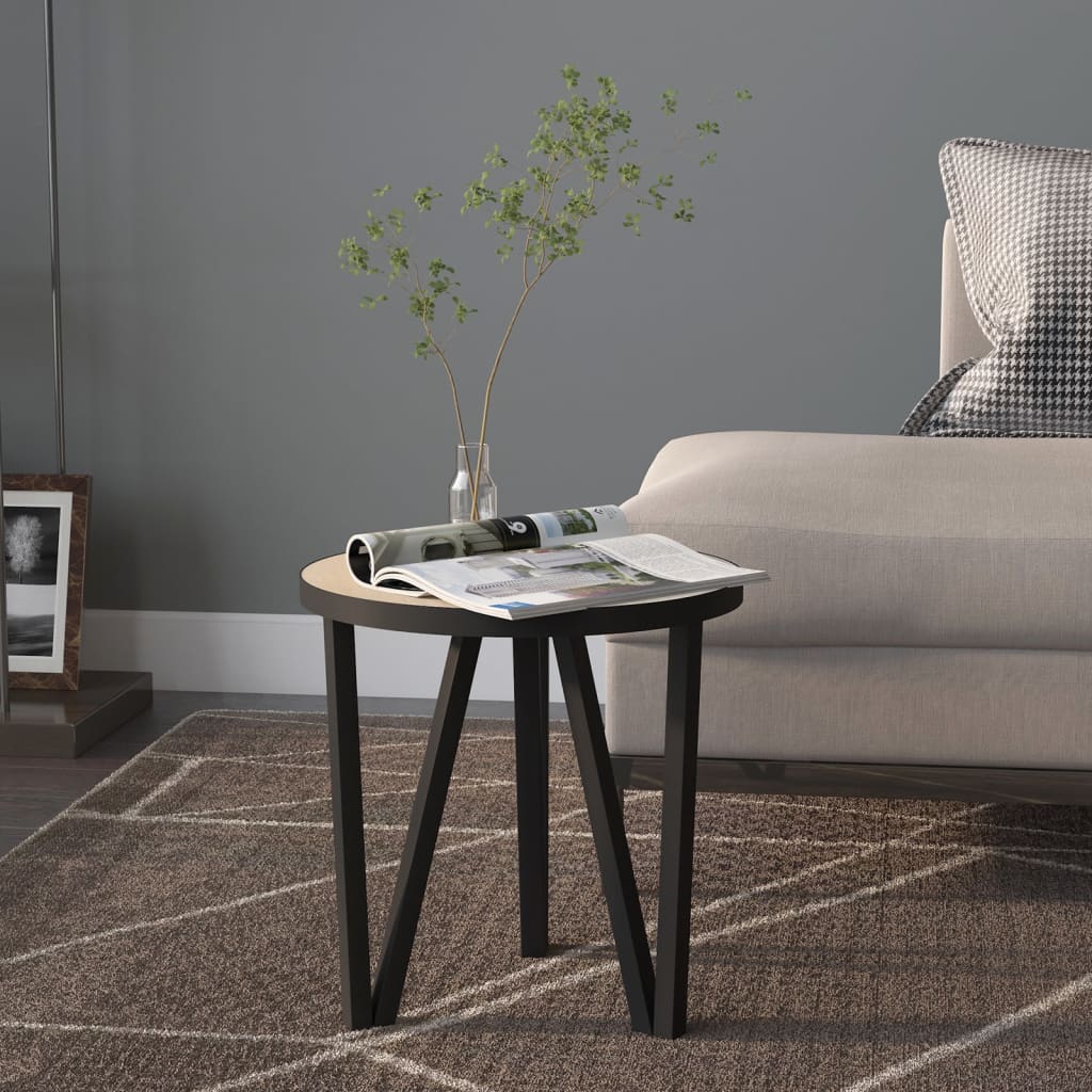 Tea Table | Sonoma oak, Black | MDF, Powder-coated steel | 35 cm Diameter
