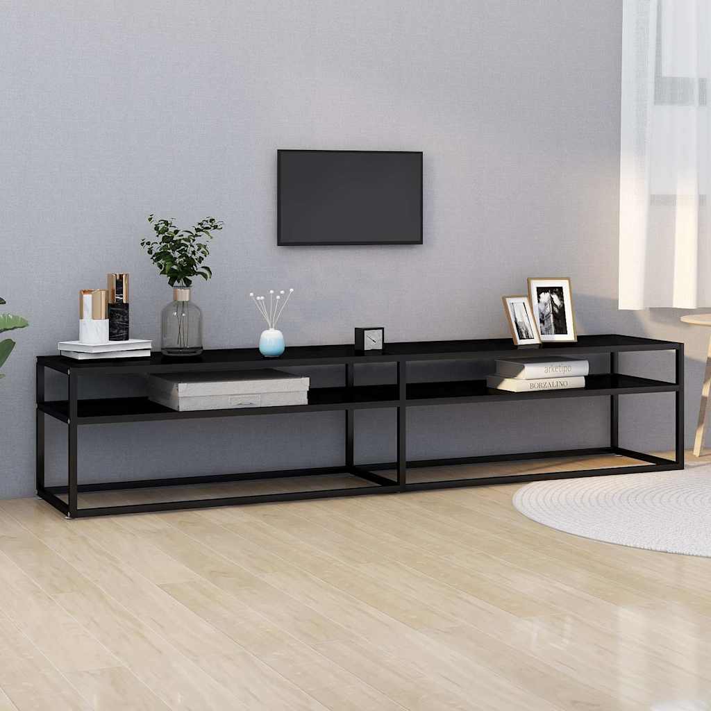 TV Cabinet | Black | Tempered Glass | 200 x 40 x 40.5 cm | Sleek