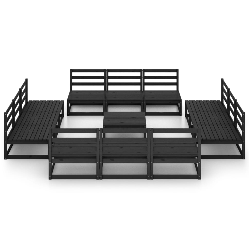 13 Piece Garden Lounge Set Black Solid Pinewood