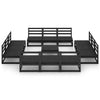 13 Piece Garden Lounge Set Black Solid Pinewood
