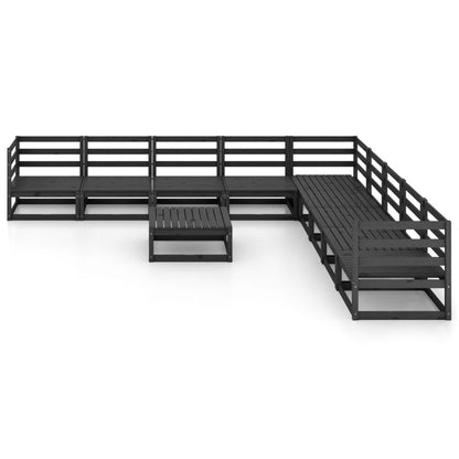 10 Piece Garden Lounge Set Black Solid Pinewood