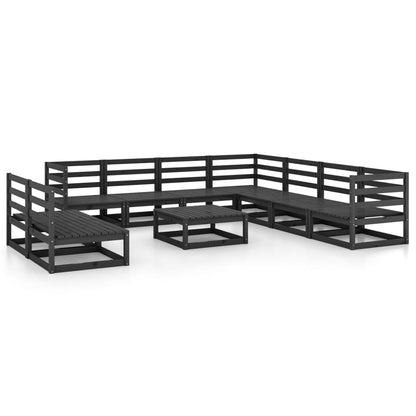 10 Piece Garden Lounge Set Black Solid Pinewood