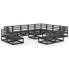 13 Piece Garden Lounge Set Black Solid Pinewood