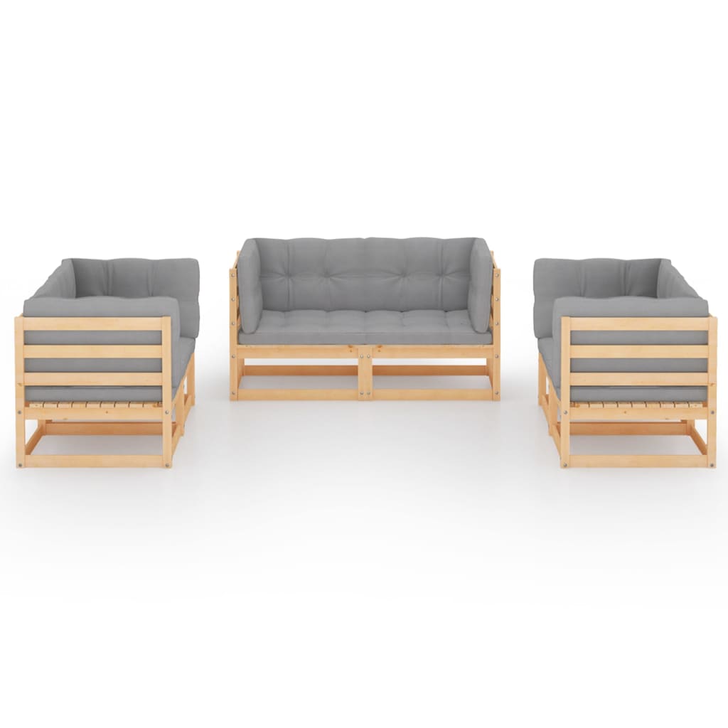 6 Piece Patio Lounge Set with Cushions Solid Pinewood