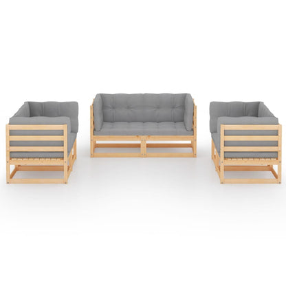 6 Piece Patio Lounge Set with Cushions Solid Pinewood