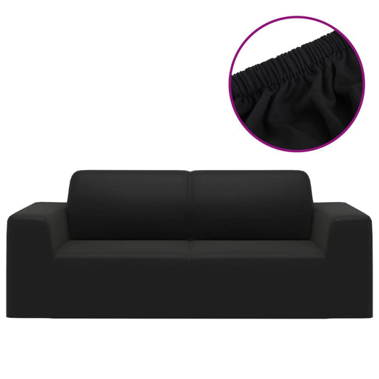2-Seater Stretch Couch Slipcover Black Polyester Jersey