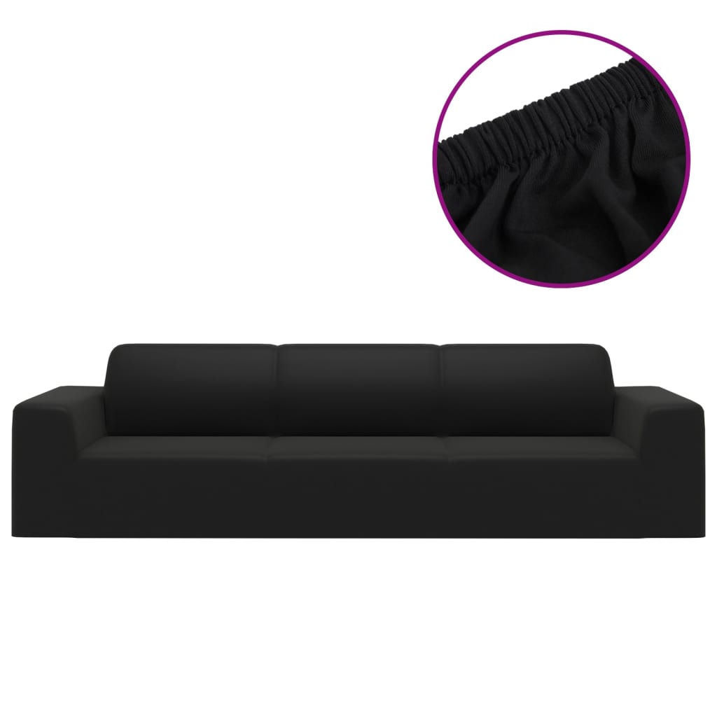 4-Seater Stretch Couch Slipcover Black Polyester Jersey