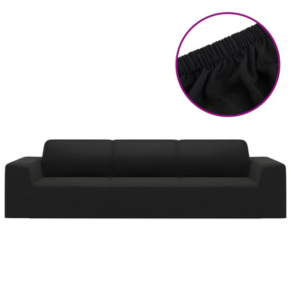 4-Seater Stretch Couch Slipcover Black Polyester Jersey