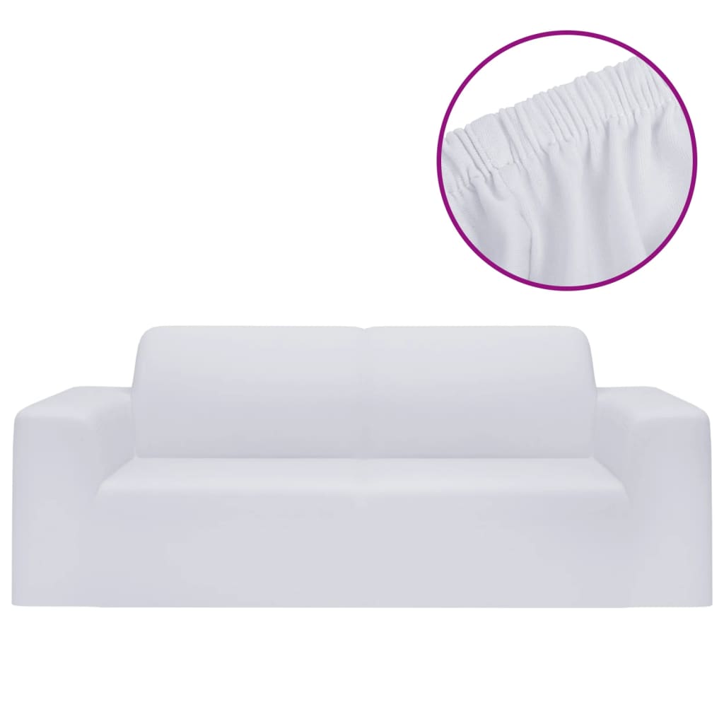 2-Seater Stretch Couch Slipcover White Polyester Jersey