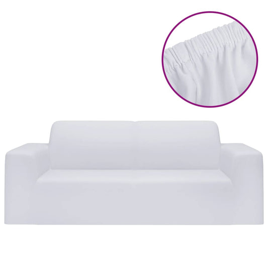 2-Seater Stretch Couch Slipcover White Polyester Jersey