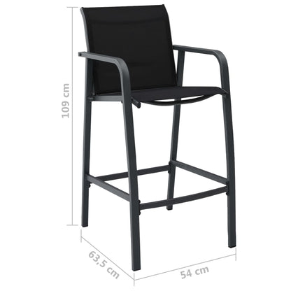 Garden Bar Set | Black and Dark Grey | Tempered glass, Steel, Textilene