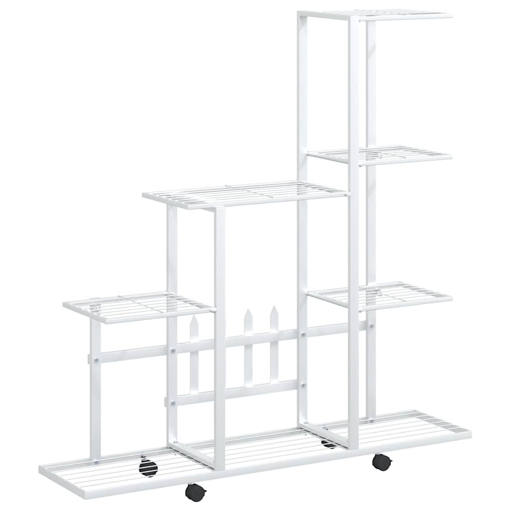 vidaXL Plant Stand White Metal Medium Rollable Plant Stand