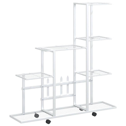vidaXL Plant Stand White Metal Medium Rollable Plant Stand