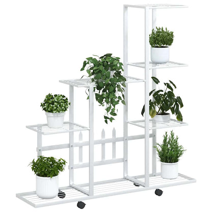 vidaXL Plant Stand White Metal Medium Rollable Plant Stand