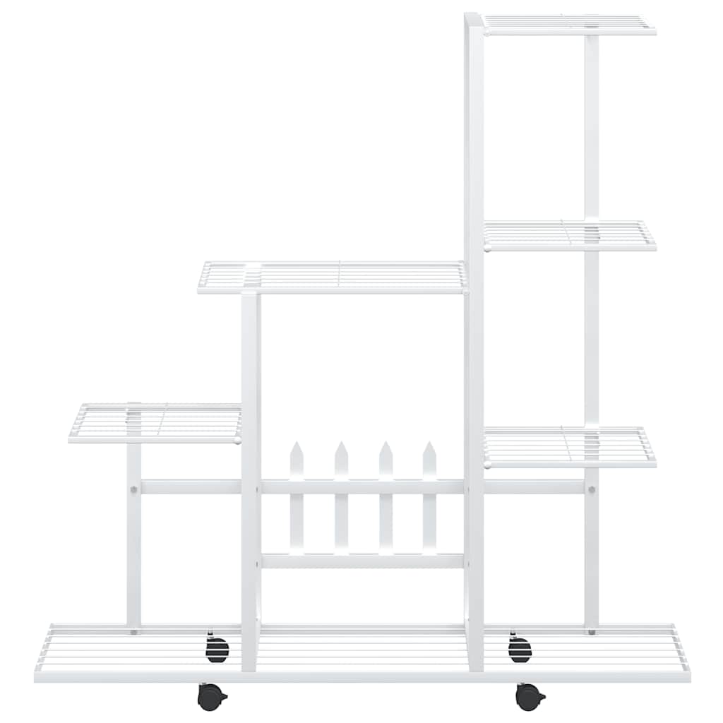 vidaXL Plant Stand White Metal Medium Rollable Plant Stand