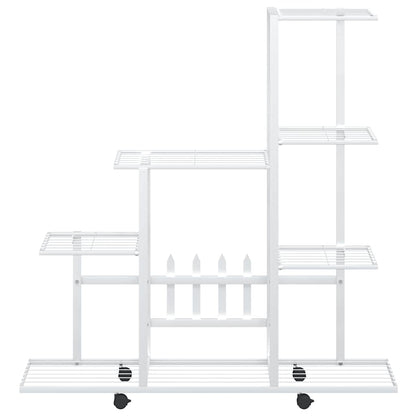 vidaXL Plant Stand White Metal Medium Rollable Plant Stand