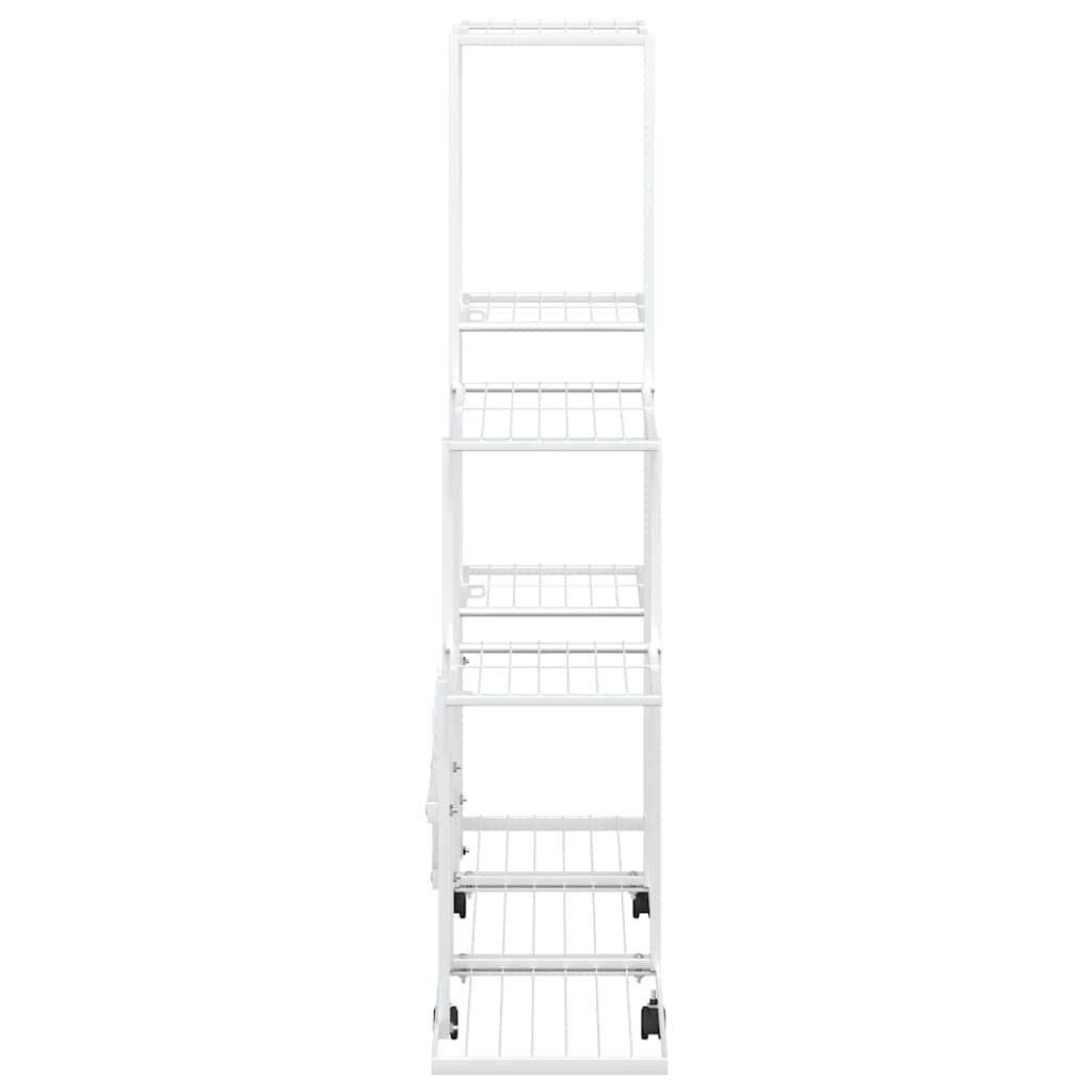 vidaXL Plant Stand White Metal Medium Rollable Plant Stand