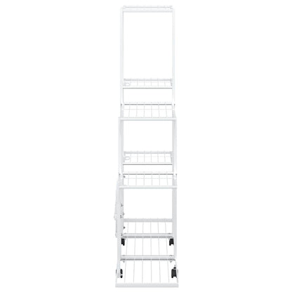 vidaXL Plant Stand White Metal Medium Rollable Plant Stand