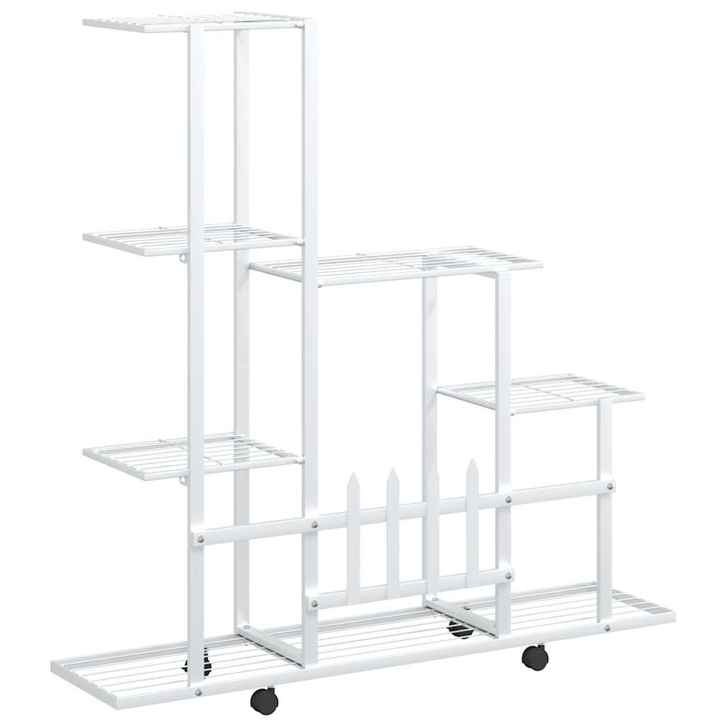 vidaXL Plant Stand White Metal Medium Rollable Plant Stand