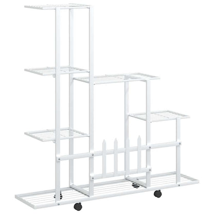 vidaXL Plant Stand White Metal Medium Rollable Plant Stand