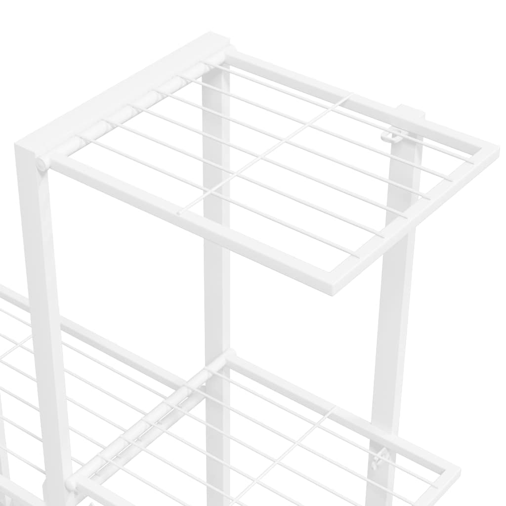 vidaXL Plant Stand White Metal Medium Rollable Plant Stand