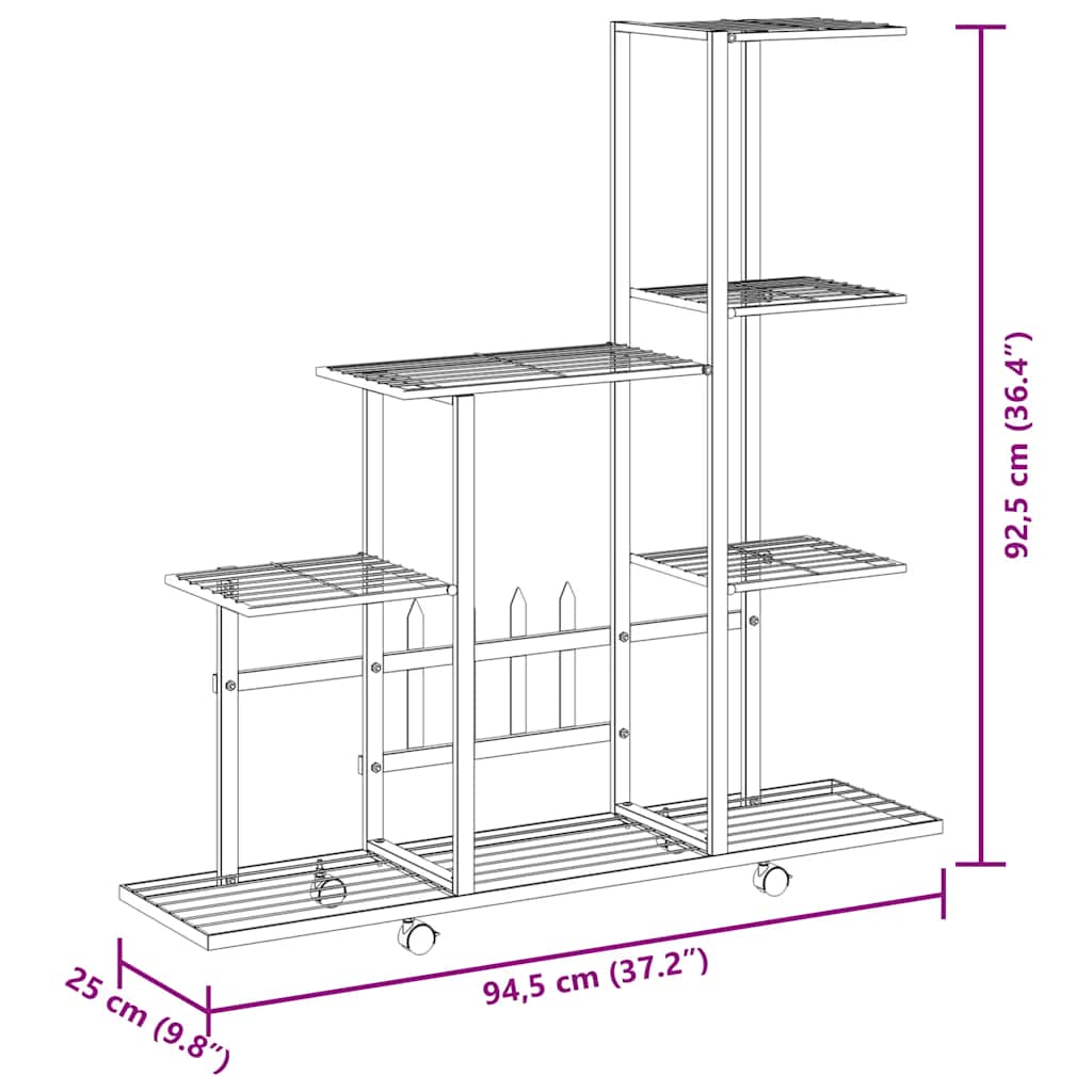 vidaXL Plant Stand White Metal Medium Rollable Plant Stand