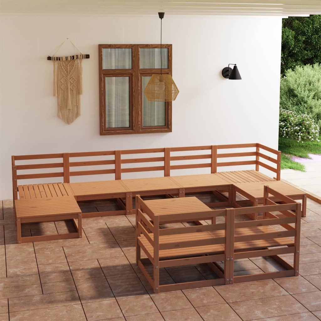 10 Piece Garden Lounge Set Honey Brown Solid Pinewood