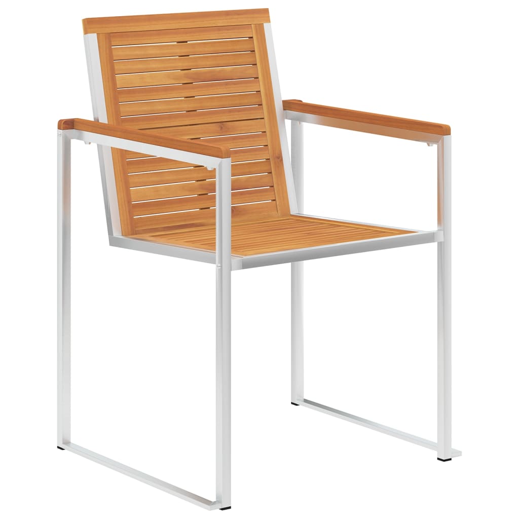 Garden Chairs 4 pcs Solid Acacia Wood and Stainless Steel