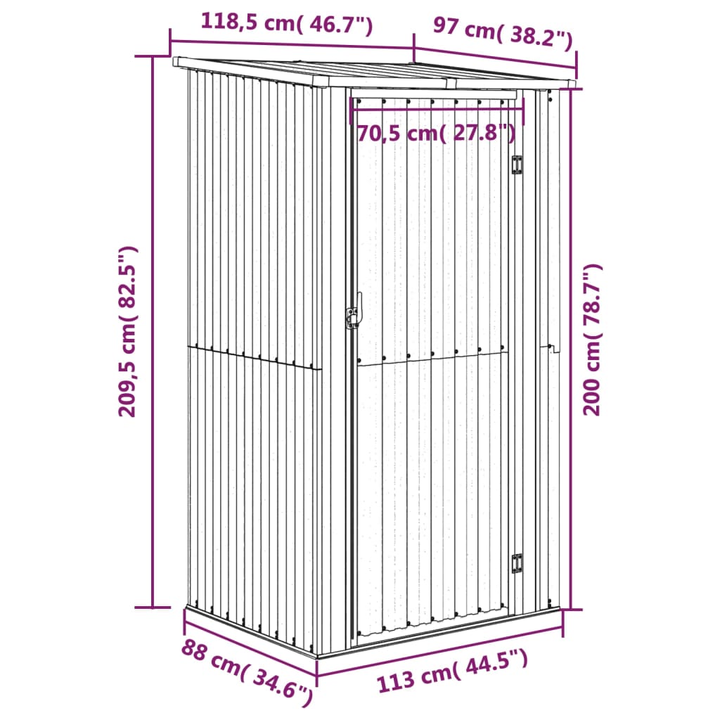 Garden Shed Brown 118.5x97x209.5 cm Galvanised Steel