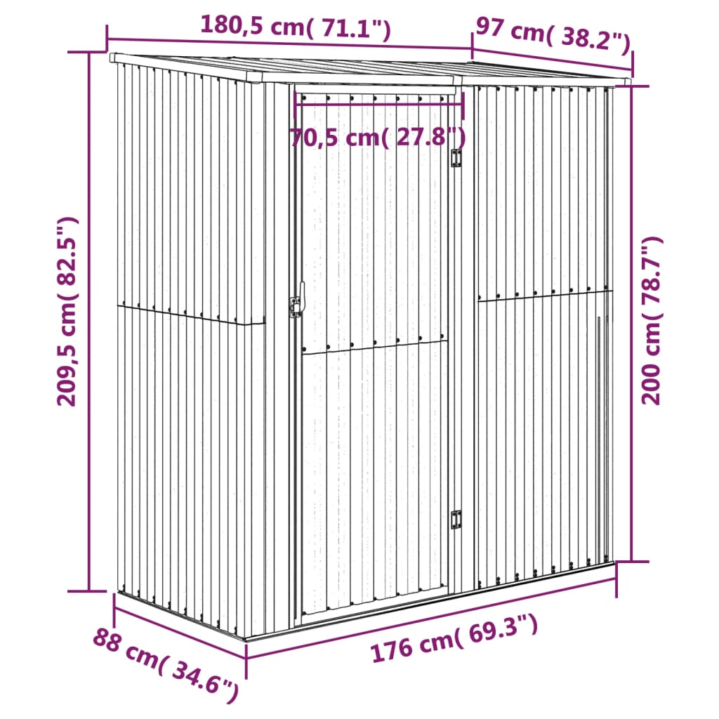 Garden Shed Grey 180.5x97x209.5 cm Galvanised Steel