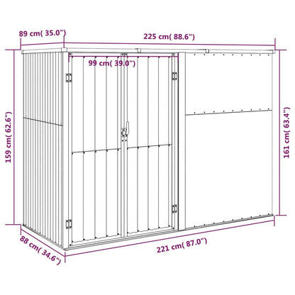 Garden Tool Shed Grey 225x89x161 cm Galvanised Steel