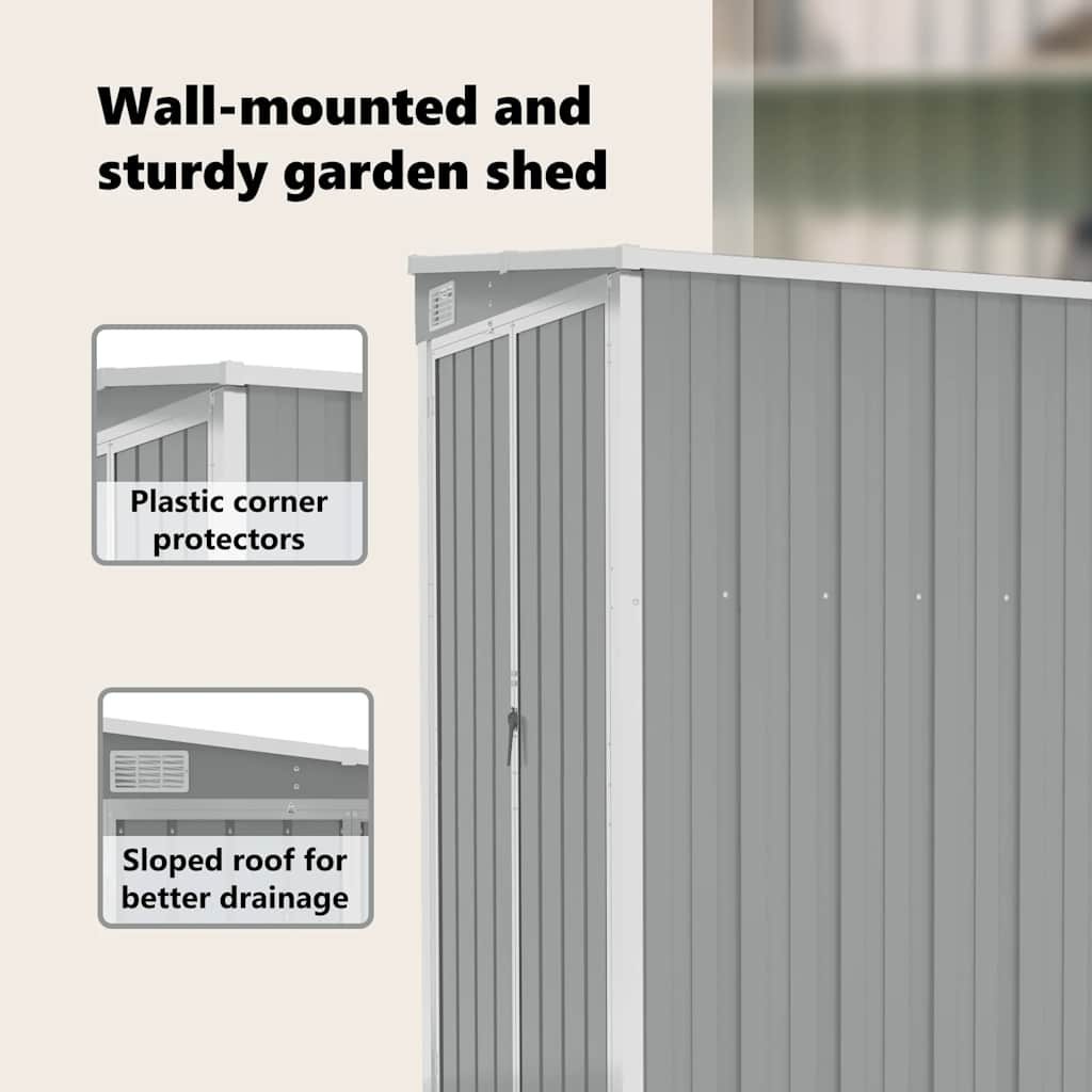 Wall-mounted Garden Shed Grey 118x100x178 cm Galvanised Steel