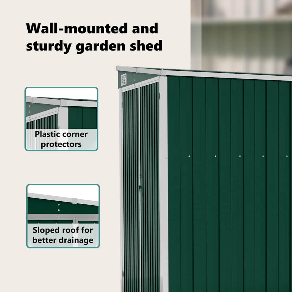 Wall-mounted Garden Shed Green 118x194x178 cm Galvanised Steel
