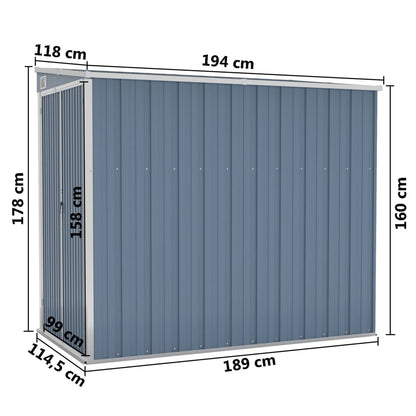 Wall-mounted Garden Shed Grey 118x194x178 cm Galvanised Steel