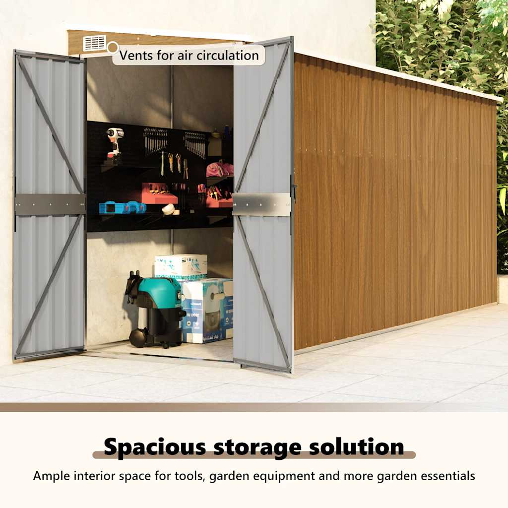 Garden Shed | Wood Look Brown | Galvanised steel | Large | Garden Shed