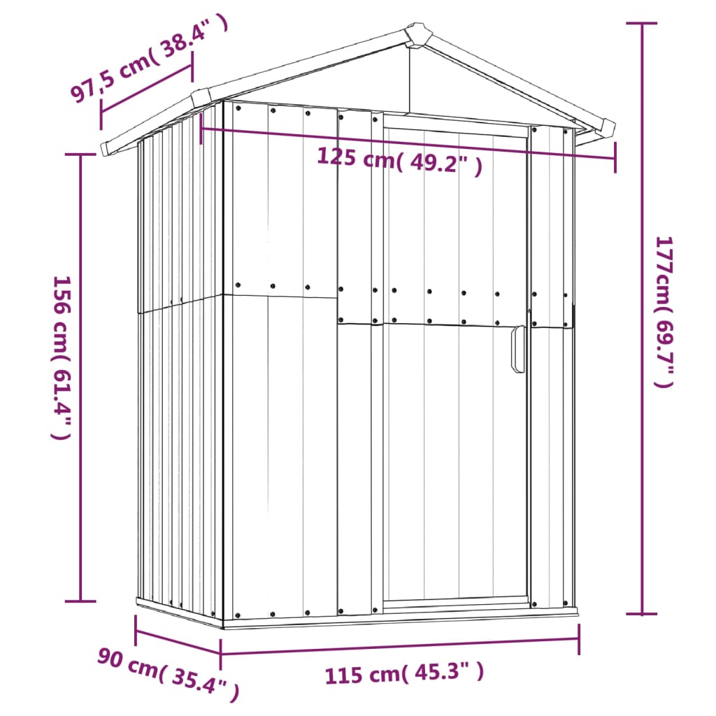 Garden Shed Green 126x97.5x177 cm Galvanised Steel