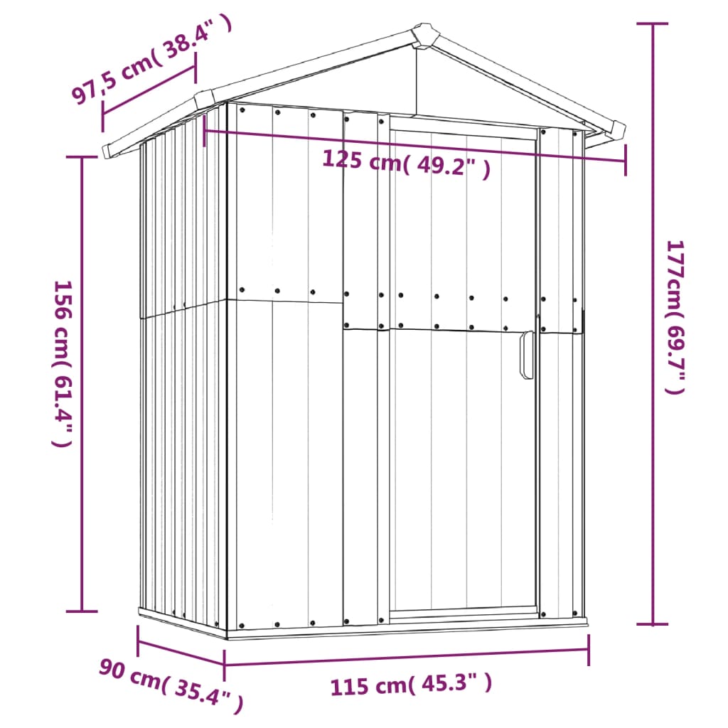 Garden Shed Anthracite 126x97.5x177 cm Galvanised Steel