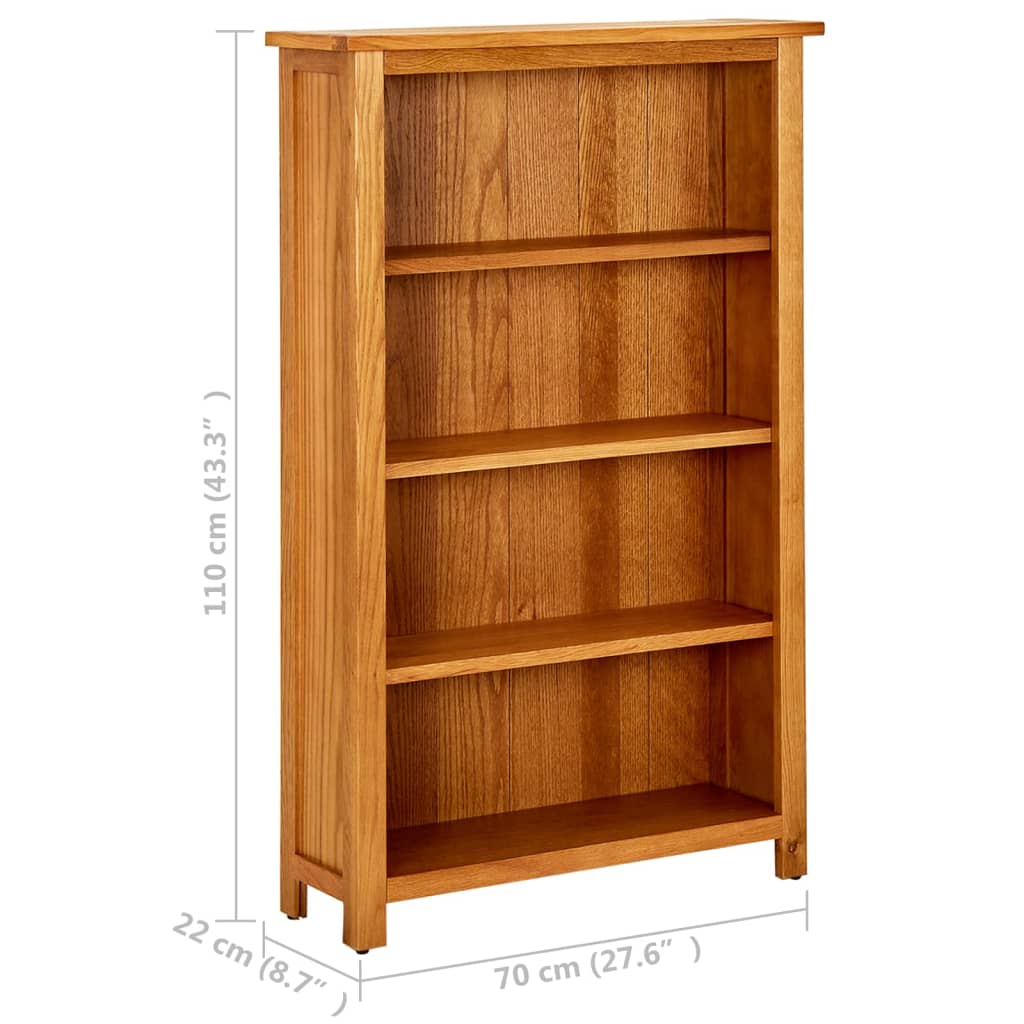 4-Tier Bookcase 27.6"x8.7"x43.3" Solid Oak Wood
