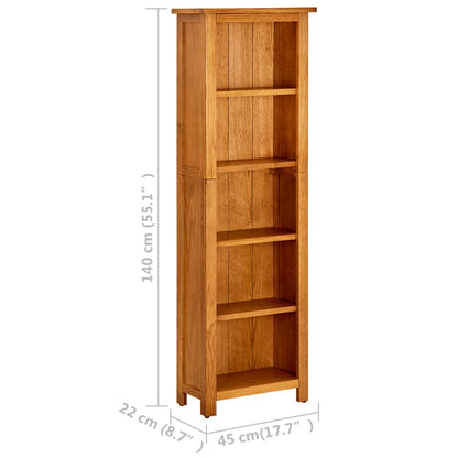 5-Tier Bookcase 17.7"x8.7"x55.1" Solid Oak Wood