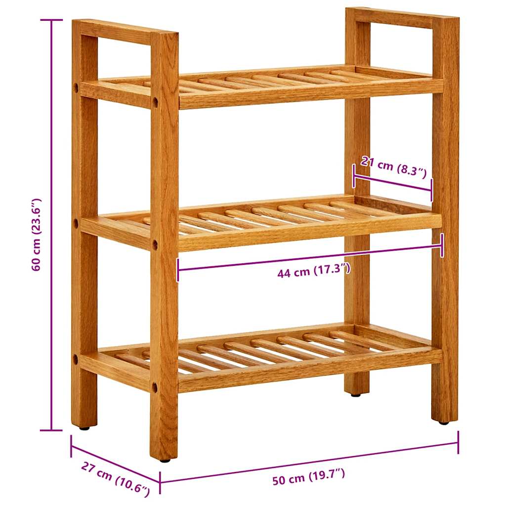 Shoe Rack with 3 Shelves 19.7"x10.6"x23.6" Solid Oak Wood