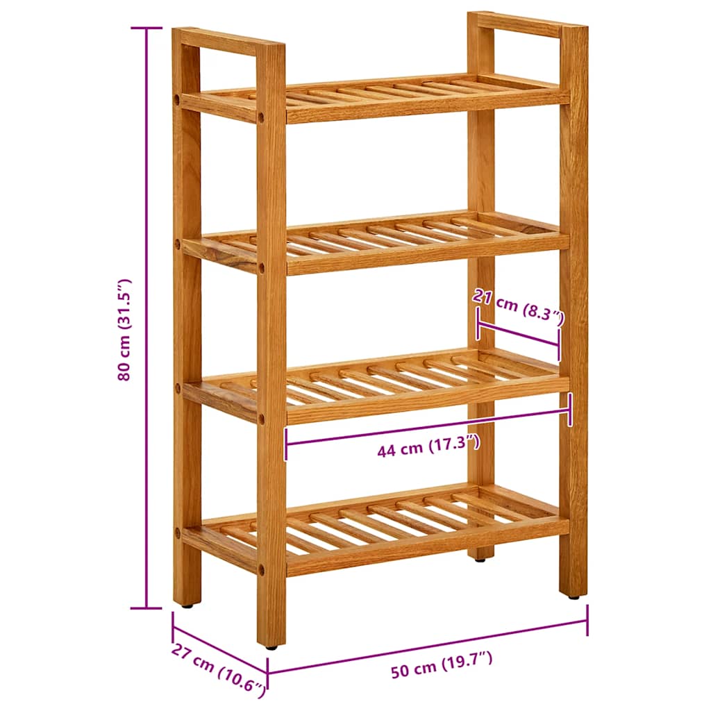 Shoe Rack with 4 Shelves 19.7"x10.6"x31.5" Solid Oak Wood