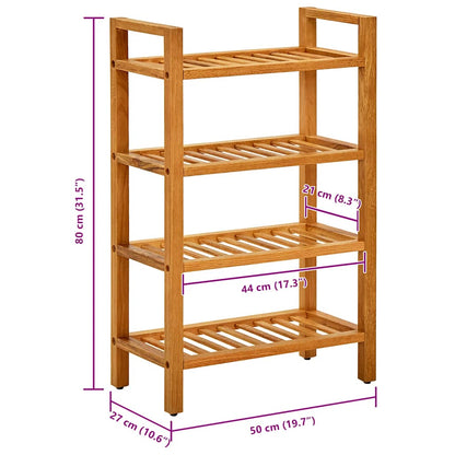 Shoe Rack with 4 Shelves 19.7"x10.6"x31.5" Solid Oak Wood