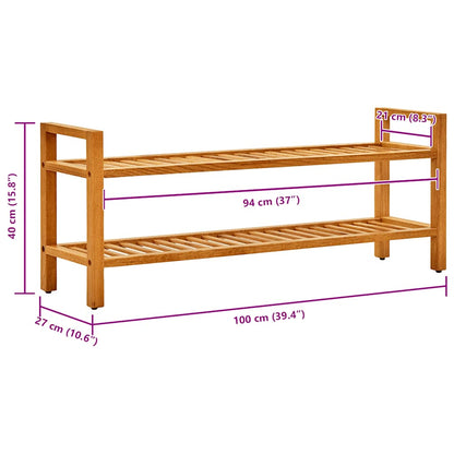 Shoe Rack with 2 Shelves 39.4"x10.6"x15.7" Solid Oak Wood