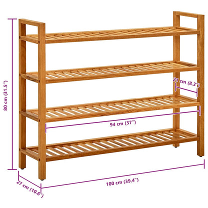 Shoe Rack with 4 Shelves 39.4"x10.6"x31.5" Solid Oak Wood